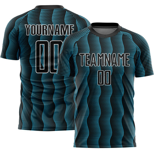 Custom Black Panther Blue-White Geometric Shape Sublimation Soccer Uniform Jersey - Main View