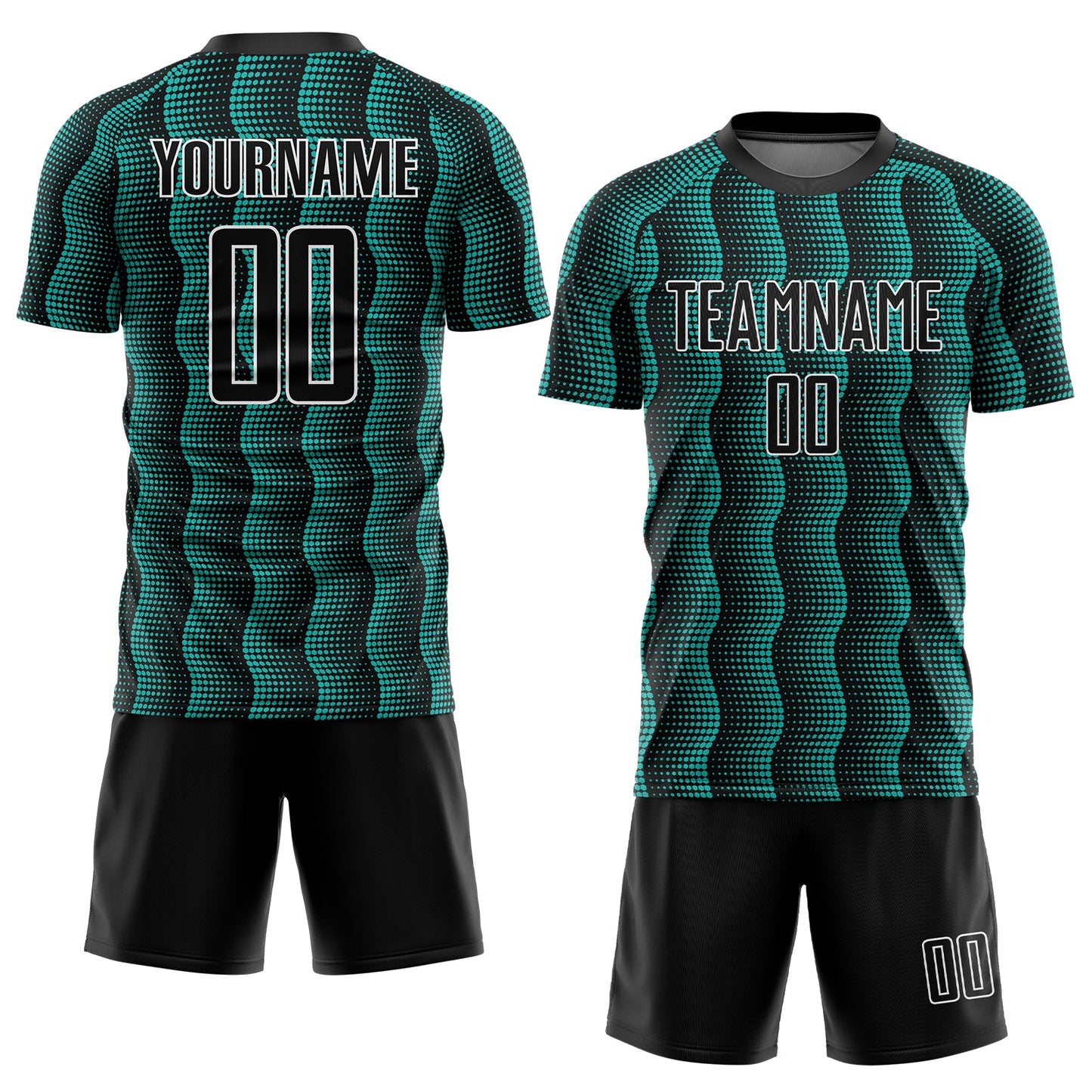 Custom Black Aqua-White Geometric Shape Sublimation Soccer Uniform Jersey view 2