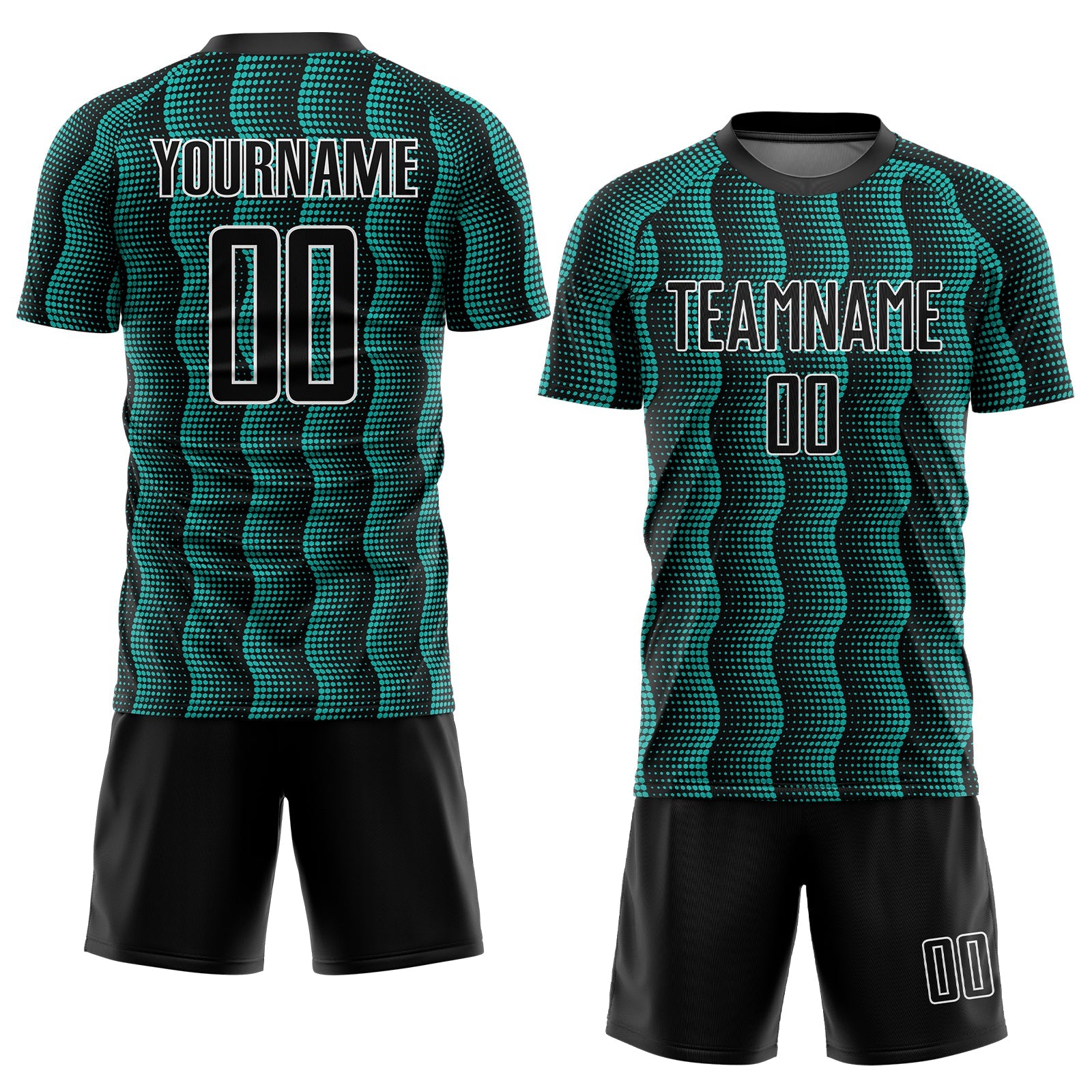 Custom Black Aqua-White Geometric Shape Sublimation Soccer Uniform Jersey view 2