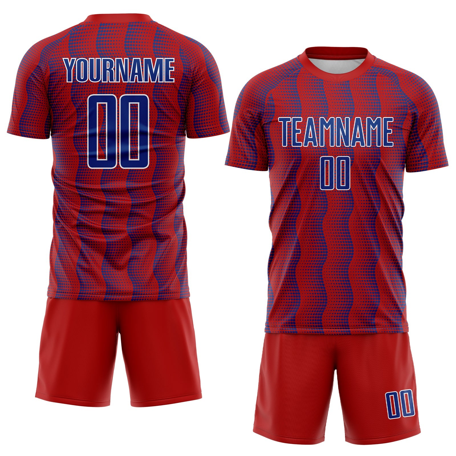 Custom Red Royal-White Geometric Shape Sublimation Soccer Uniform Jersey view 2