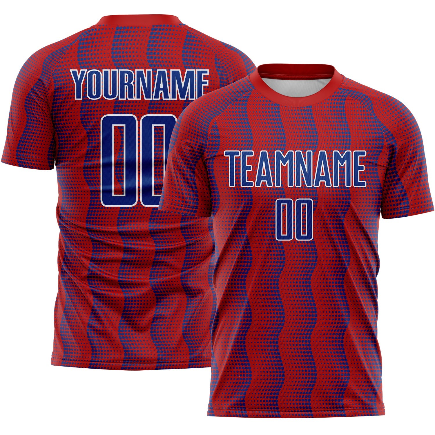 Custom Red Royal-White Geometric Shape Sublimation Soccer Uniform Jersey - Main View