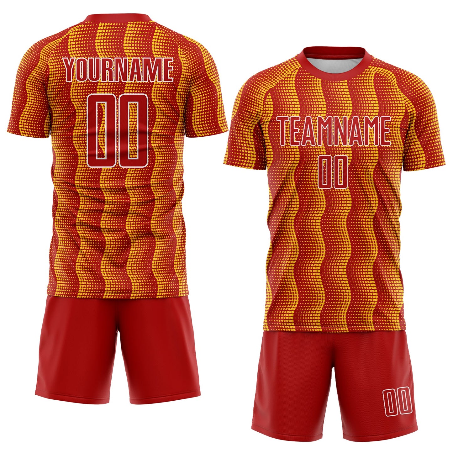 Custom Red Yellow-White Geometric Shape Sublimation Soccer Uniform Jersey view 2