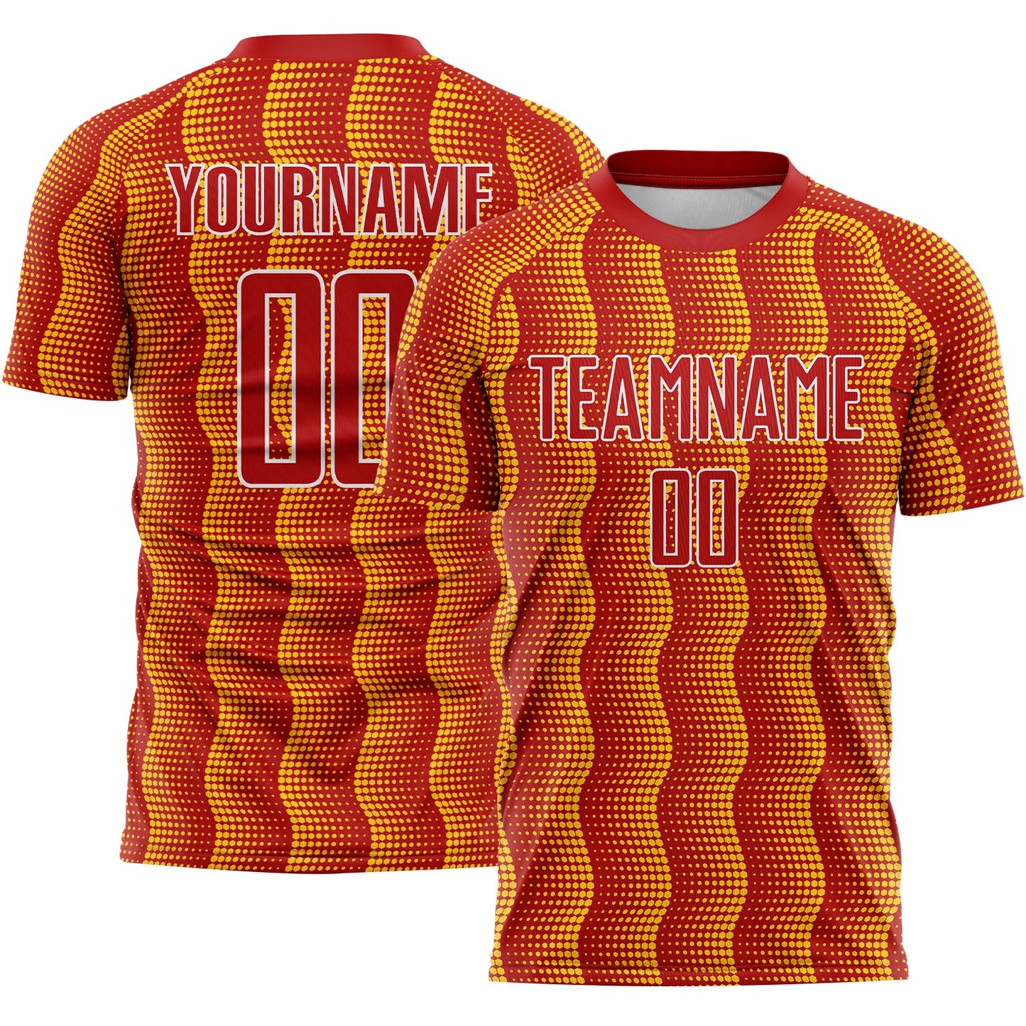 Custom Red Yellow-White Geometric Shape Sublimation Soccer Uniform Jersey - Main View