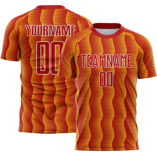 Custom Red Yellow-White Geometric Shape Sublimation Soccer Uniform Jersey - Main View