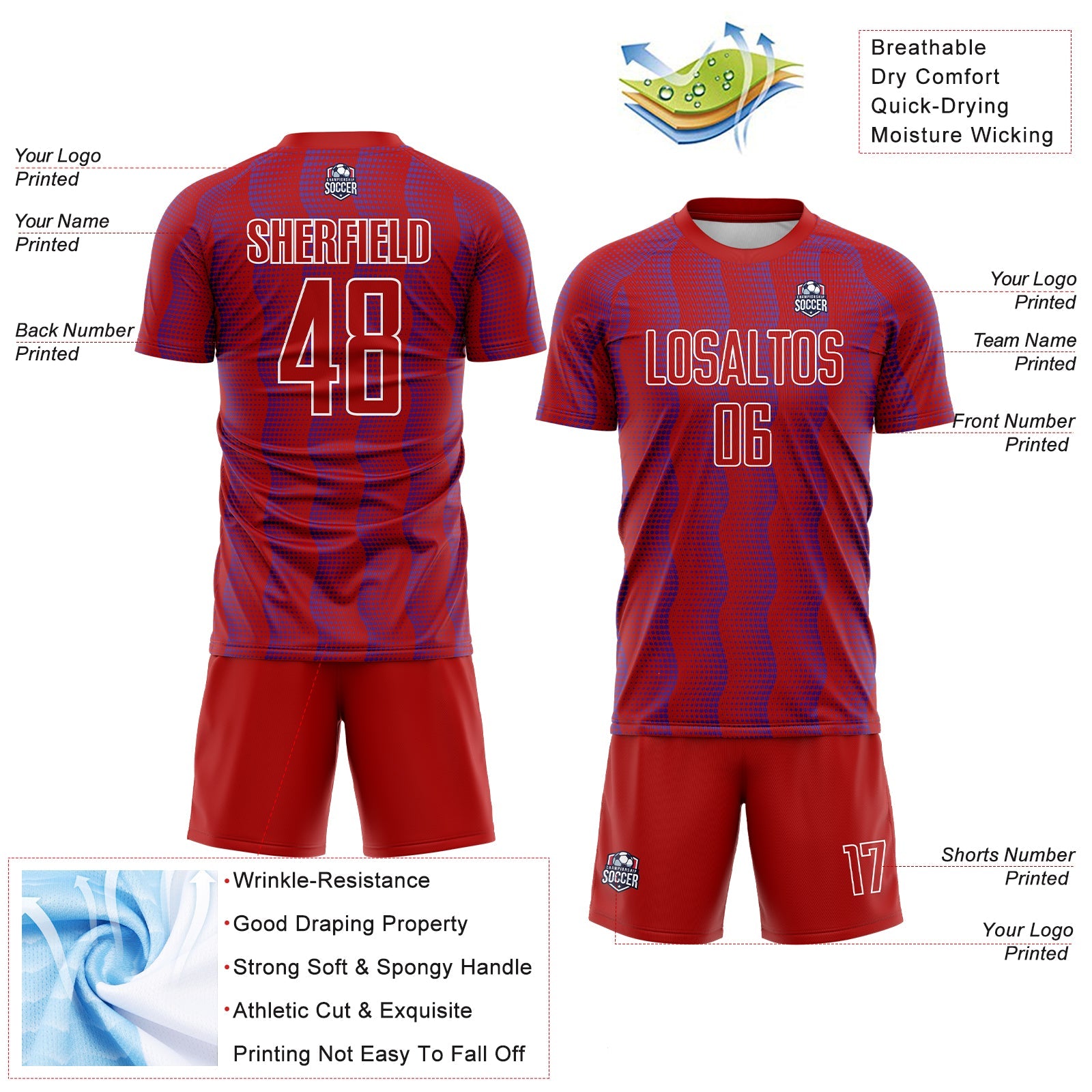 Custom Red Purple-White Geometric Shape Sublimation Soccer Uniform Jersey view 4