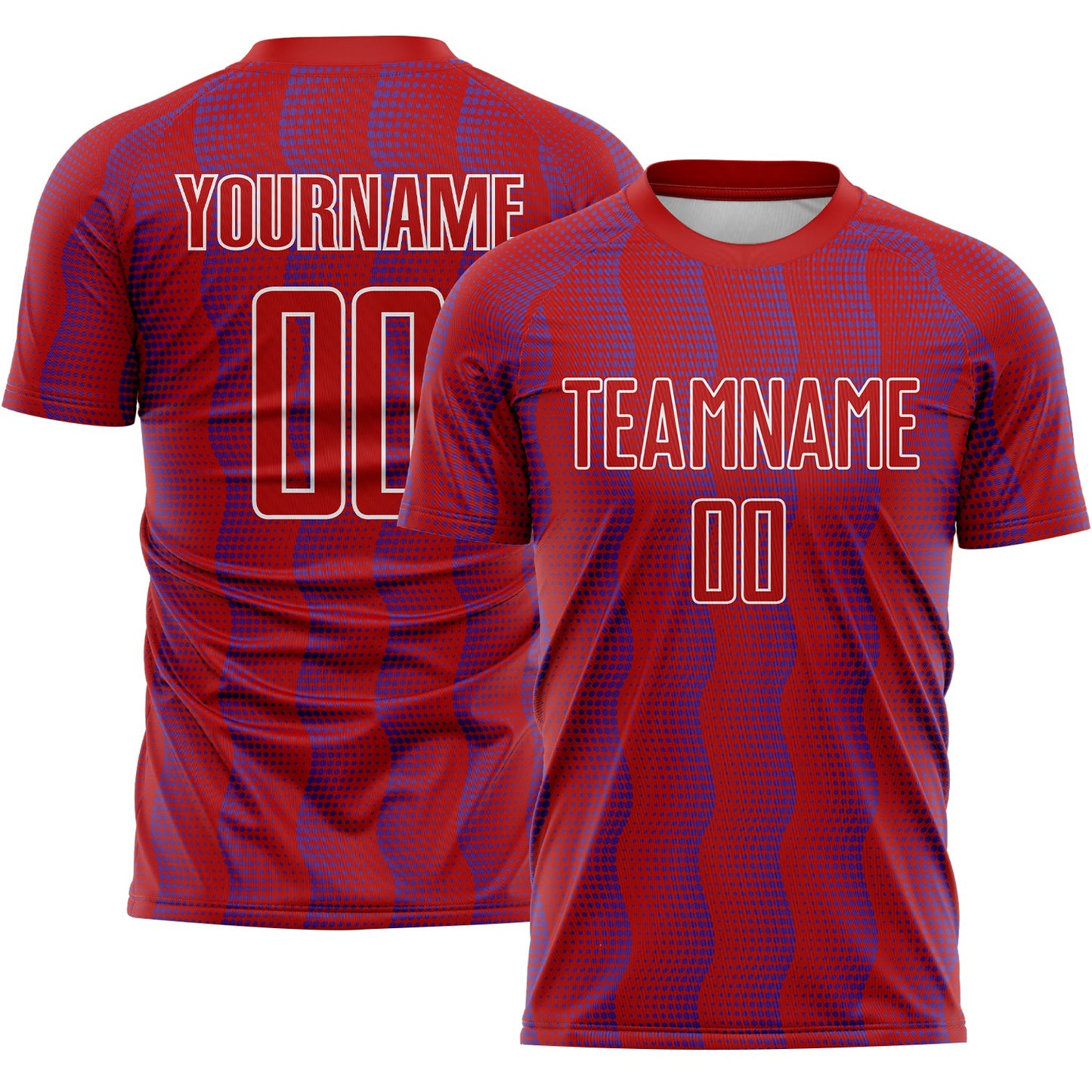 Custom Red Purple-White Geometric Shape Sublimation Soccer Uniform Jersey - Main View