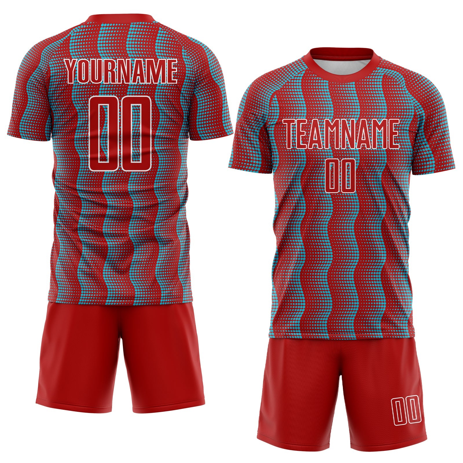 Custom Red Lakes Blue-White Geometric Shape Sublimation Soccer Uniform Jersey view 2