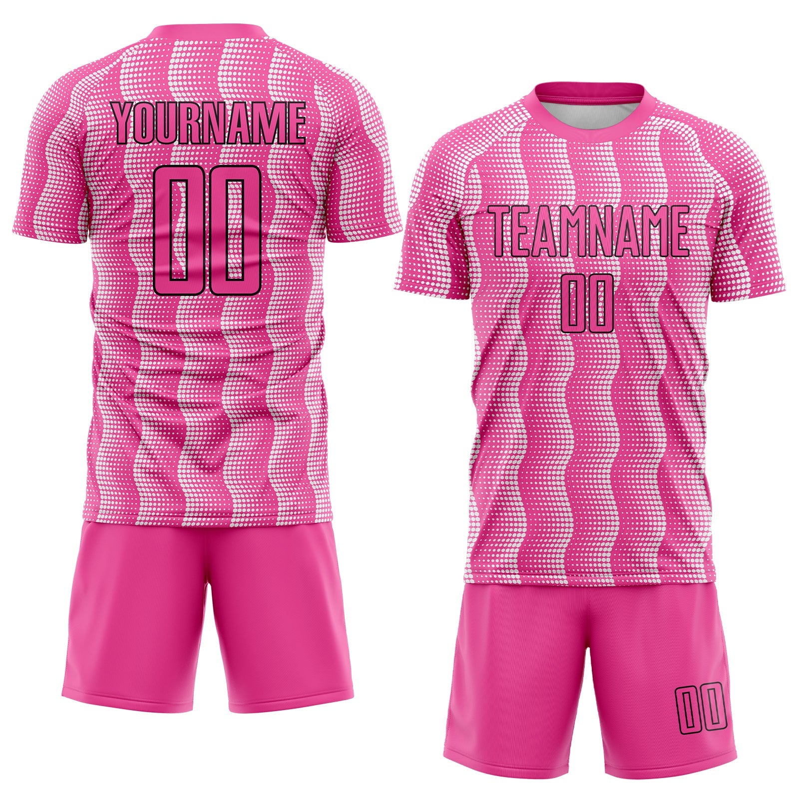 Custom Pink Black-White Geometric Shape Sublimation Soccer Uniform Jersey view 2