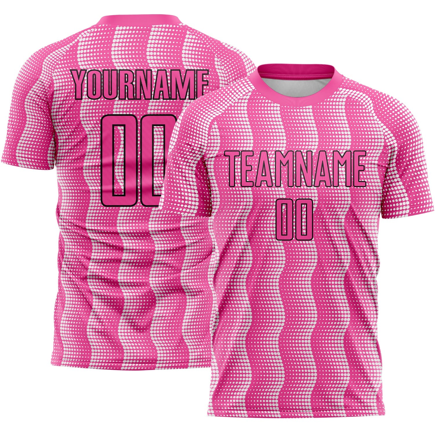 Custom Pink Black-White Geometric Shape Sublimation Soccer Uniform Jersey - Main View
