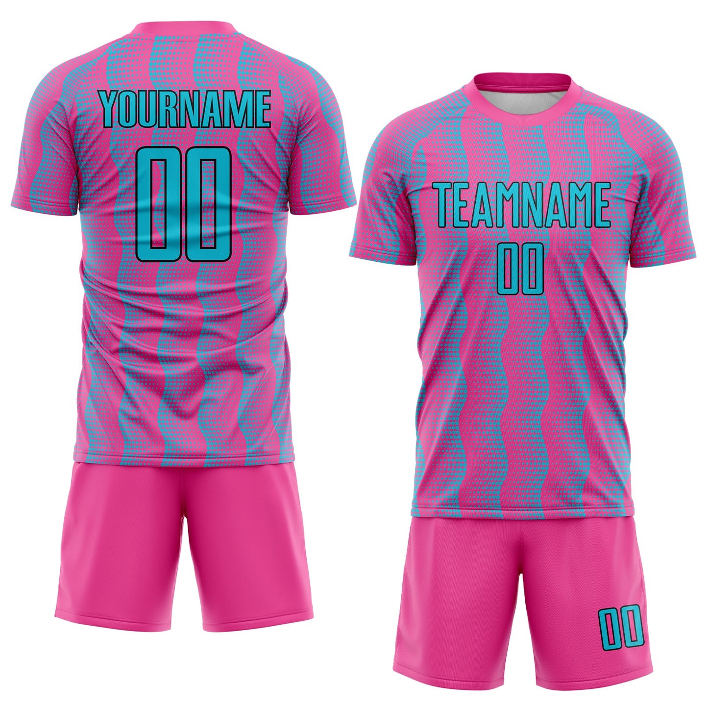 Custom Pink Lakes Blue-Black Geometric Shape Sublimation Soccer Uniform Jersey view 2