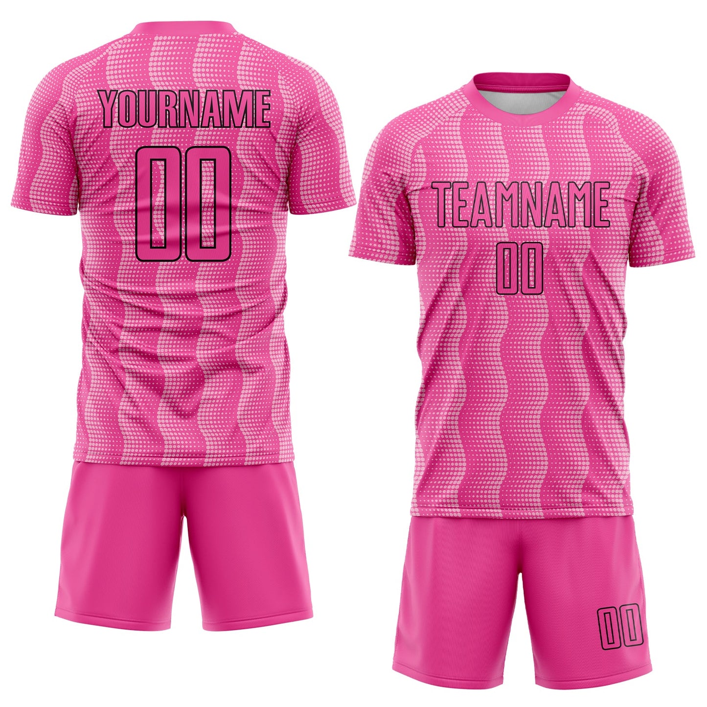 Custom Pink Light Pink-Black Geometric Shape Sublimation Soccer Uniform Jersey view 2
