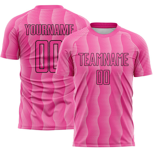 Custom Pink Light Pink-Black Geometric Shape Sublimation Soccer Uniform Jersey - Main View