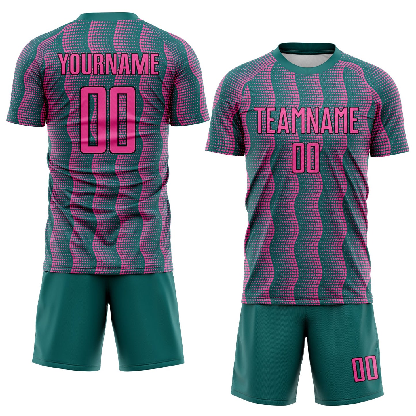 Custom Teal Pink-Black Geometric Shape Sublimation Soccer Uniform Jersey view 2