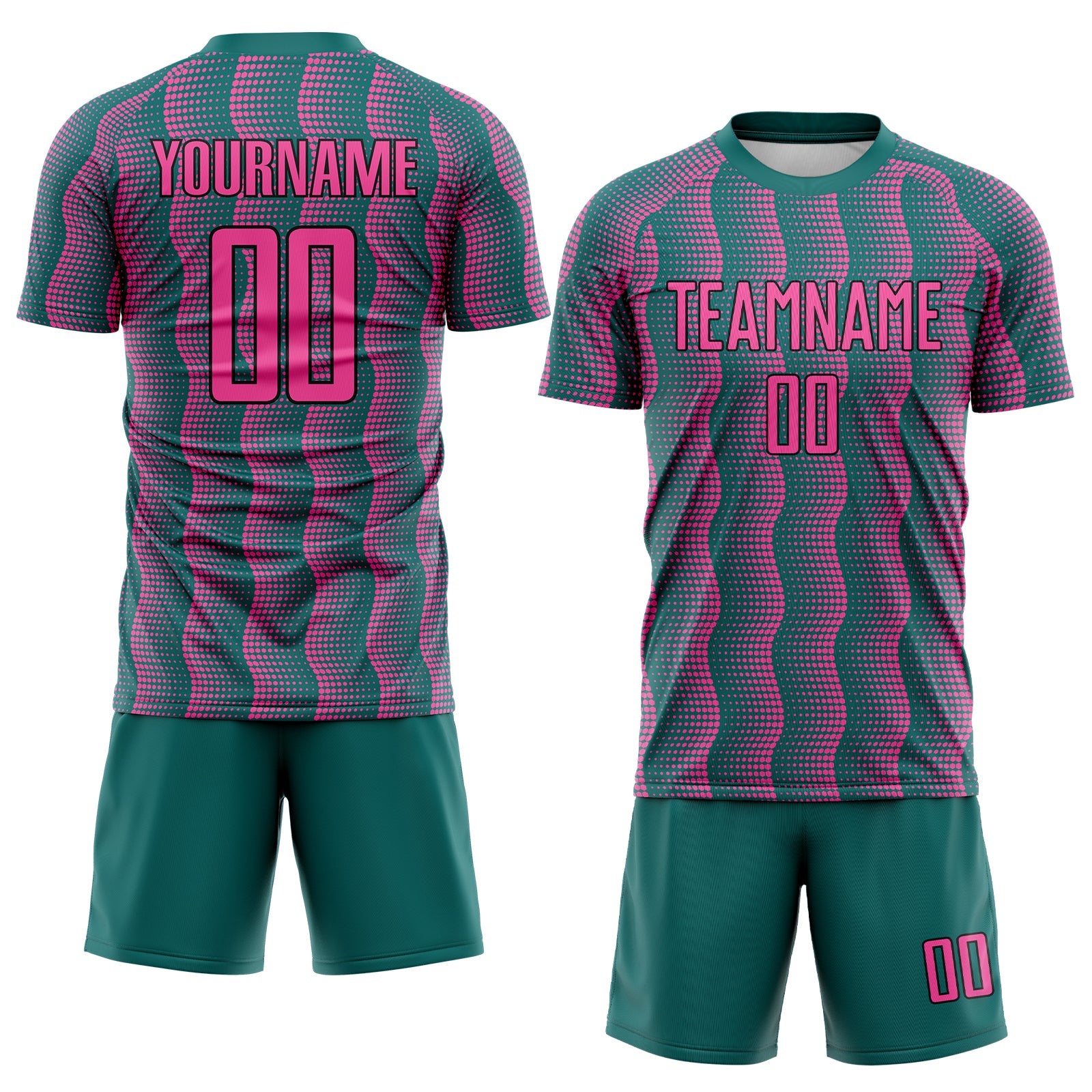 Custom Teal Pink-Black Geometric Shape Sublimation Soccer Uniform Jersey view 2
