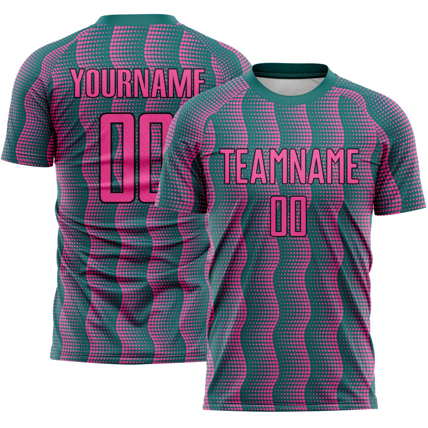 Custom Teal Pink-Black Geometric Shape Sublimation Soccer Uniform Jersey - Main View