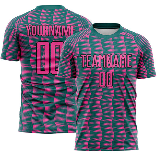 Custom Teal Pink-Black Geometric Shape Sublimation Soccer Uniform Jersey - Main View