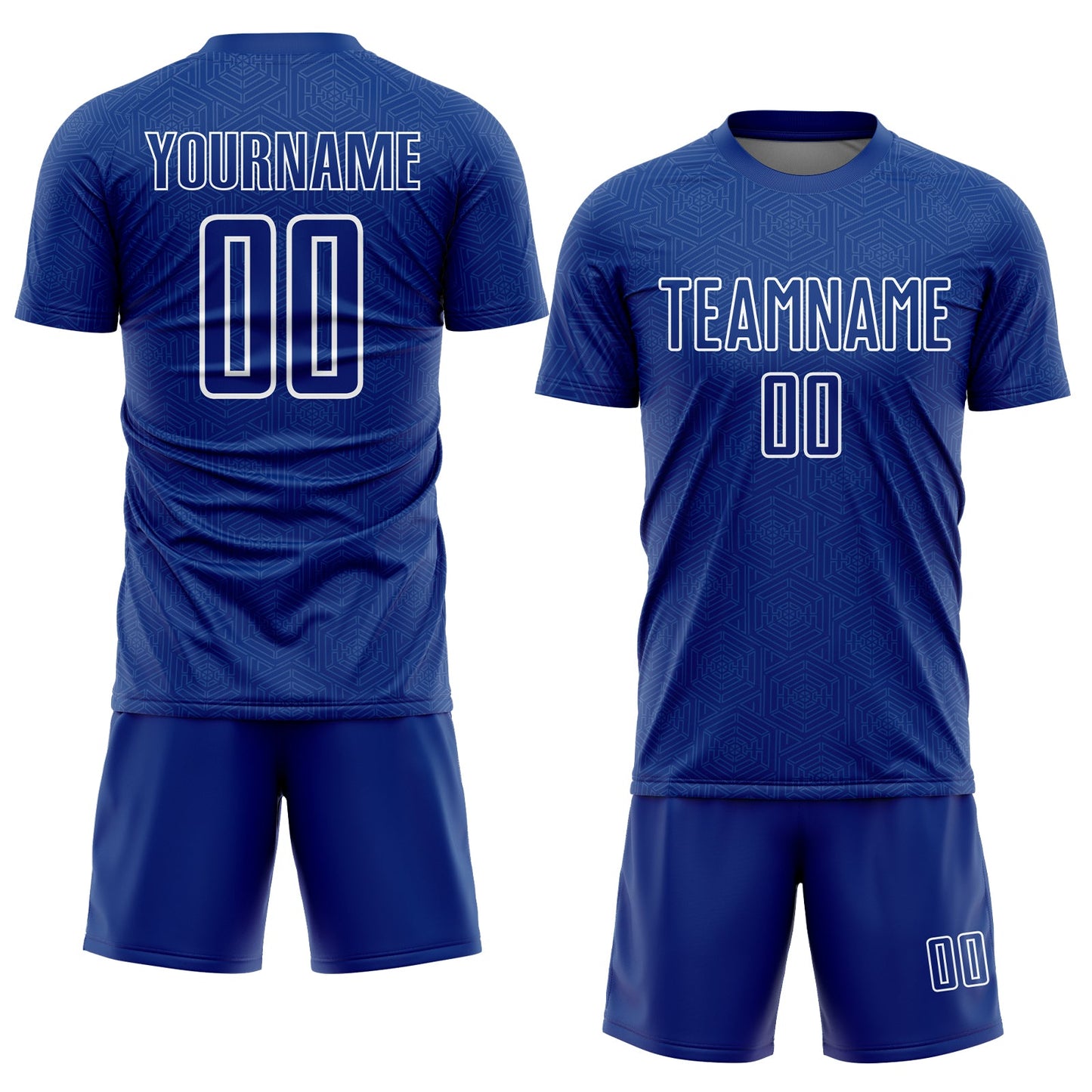 Custom Royal White Geometric Shape Sublimation Soccer Uniform Jersey view 2