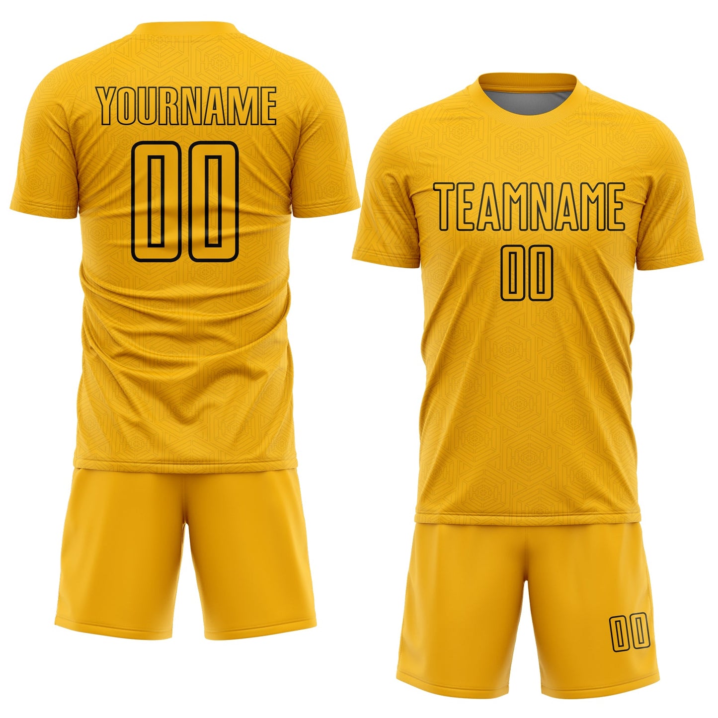Custom Gold Black Geometric Shape Sublimation Soccer Uniform Jersey view 2