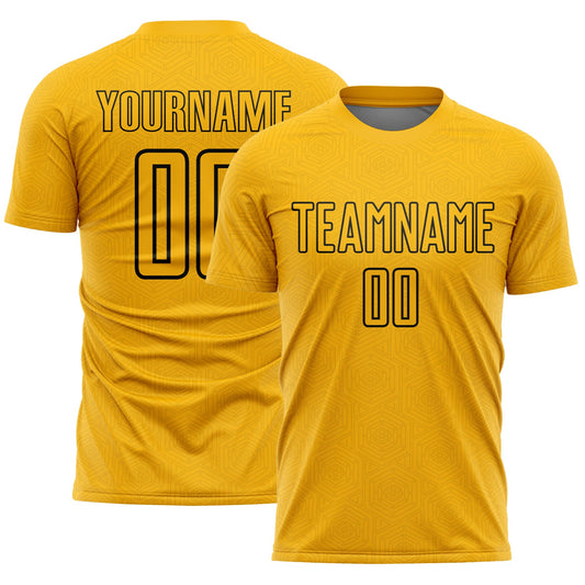 Custom Gold Black Geometric Shape Sublimation Soccer Uniform Jersey - Main View