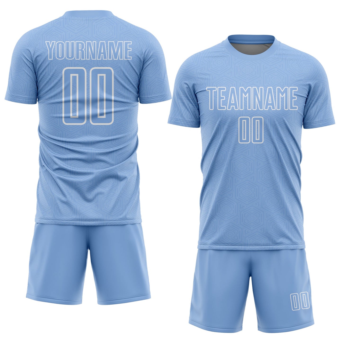 Custom Light Blue White Geometric Shape Sublimation Soccer Uniform Jersey view 2