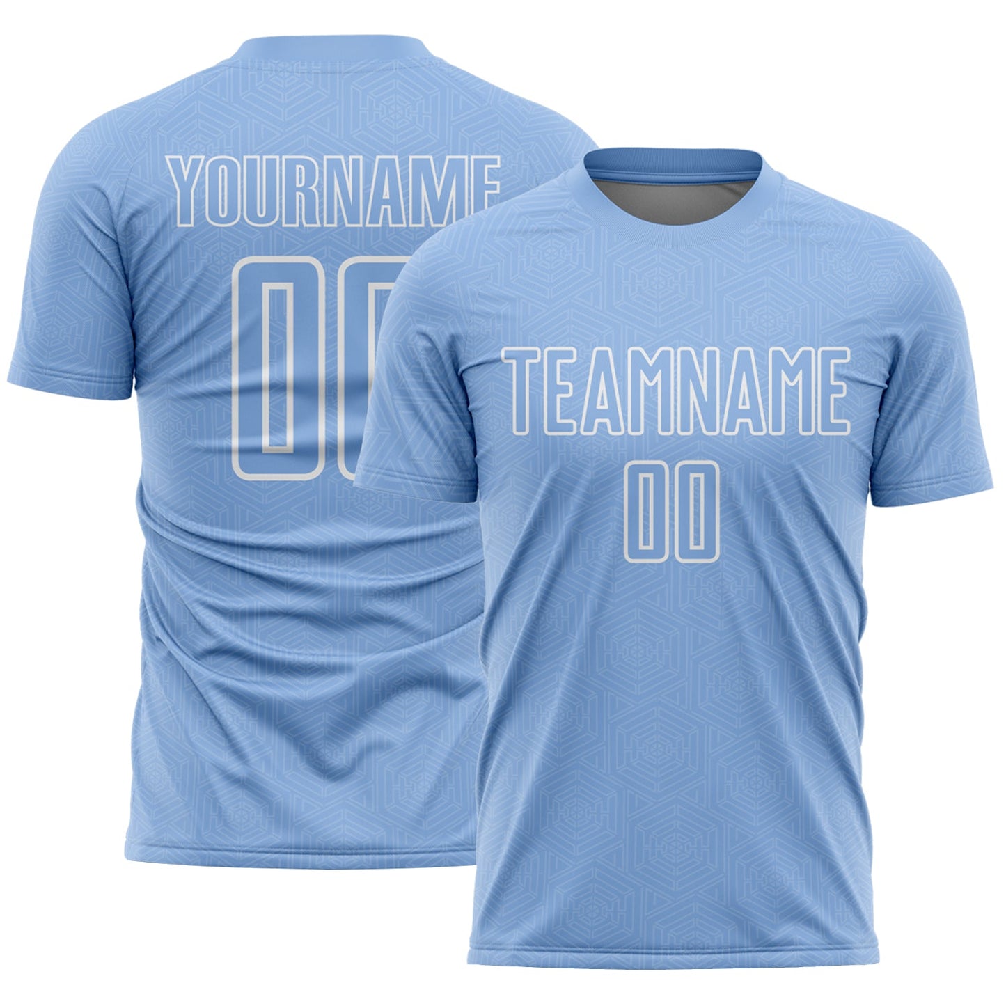 Custom Light Blue White Geometric Shape Sublimation Soccer Uniform Jersey - Main View