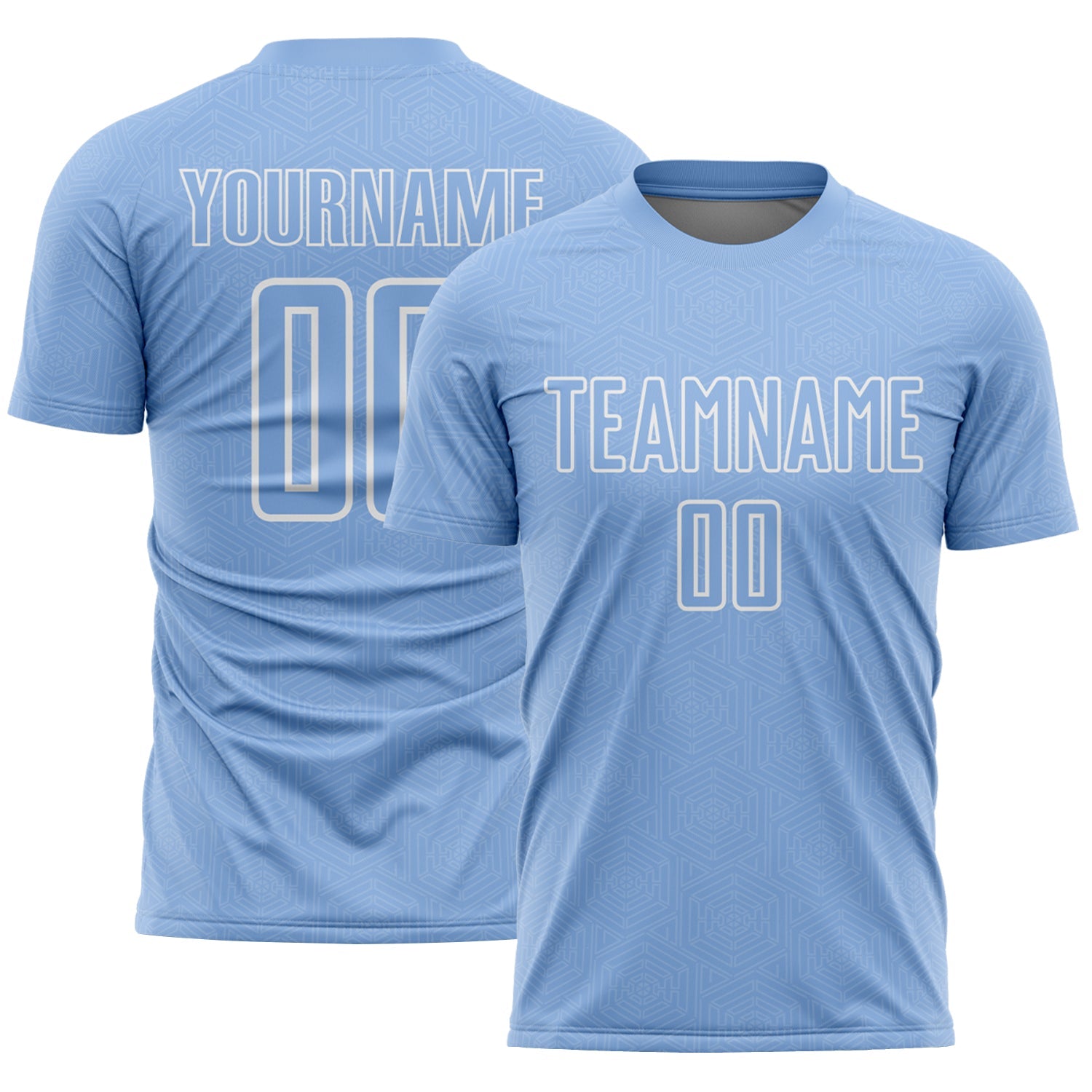 Custom Light Blue White Geometric Shape Sublimation Soccer Uniform Jersey - Main View