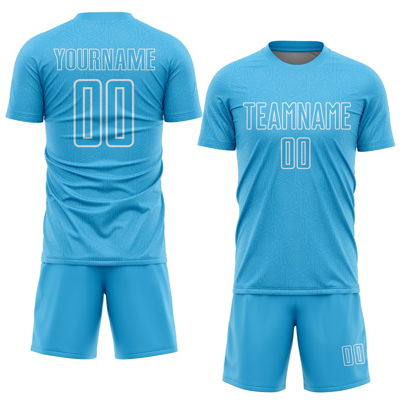 Custom Sky Blue White Geometric Shape Sublimation Soccer Uniform Jersey view 2
