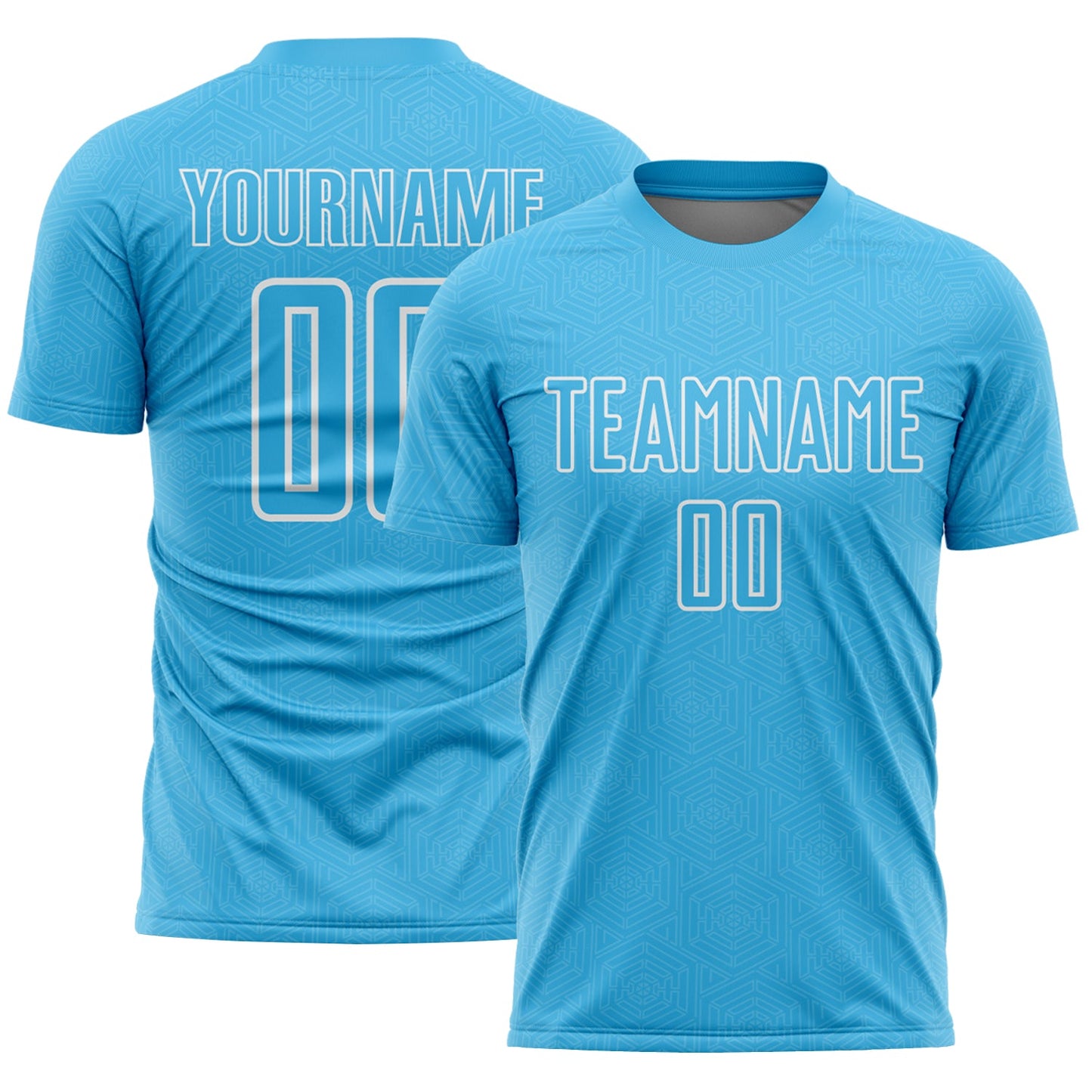 Custom Sky Blue White Geometric Shape Sublimation Soccer Uniform Jersey - Main View