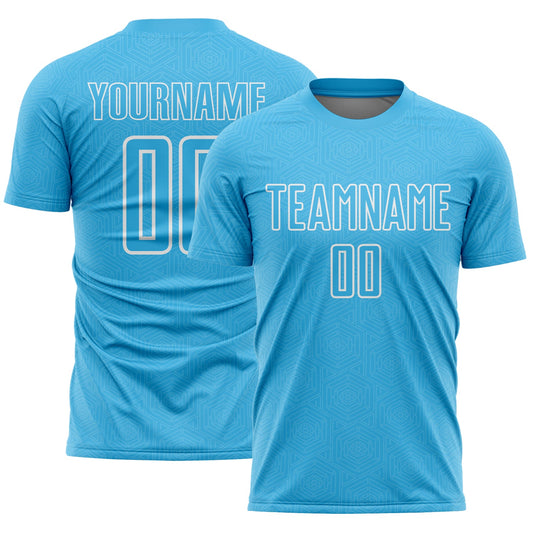 Custom Sky Blue White Geometric Shape Sublimation Soccer Uniform Jersey - Main View