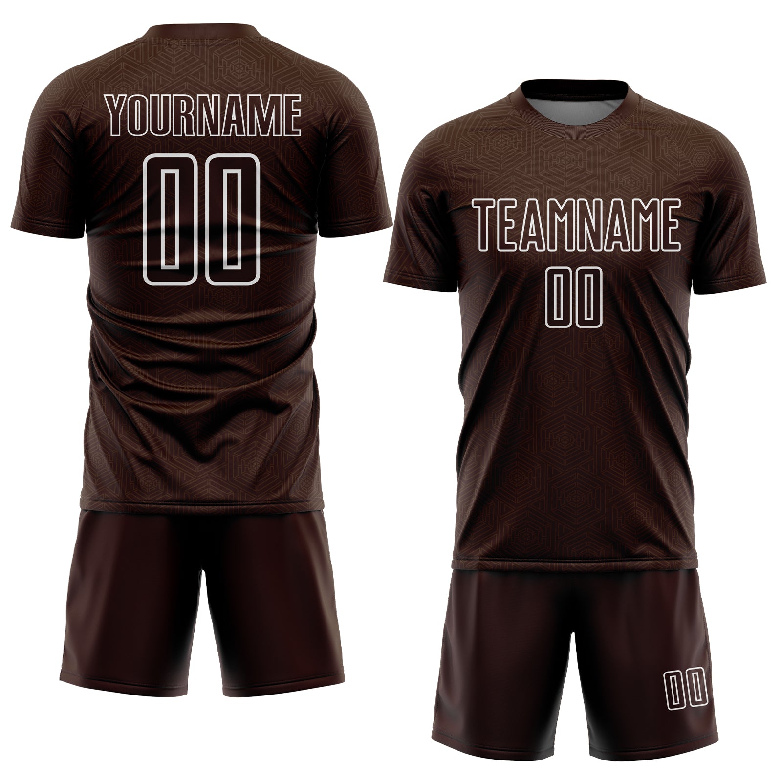 Custom Brown White Geometric Shape Sublimation Soccer Uniform Jersey view 2