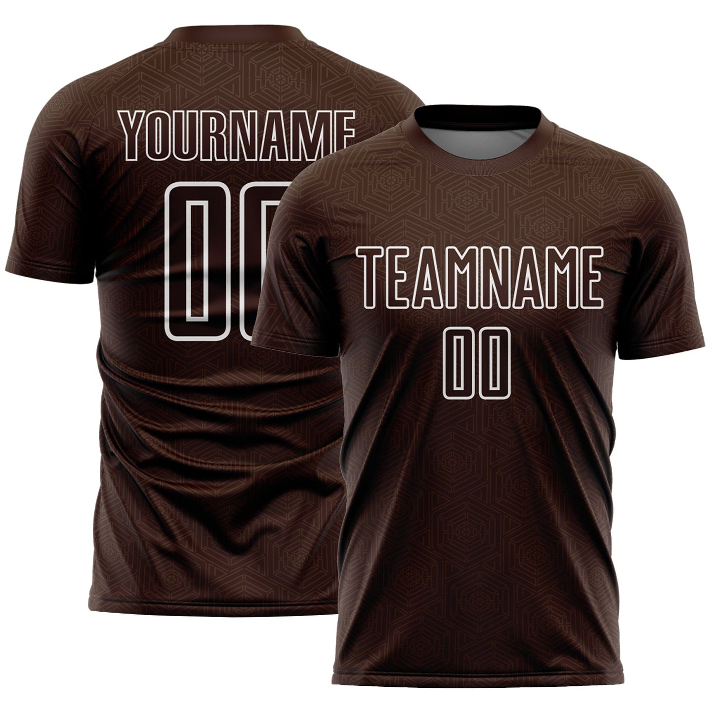 Custom Brown White Geometric Shape Sublimation Soccer Uniform Jersey - Main View