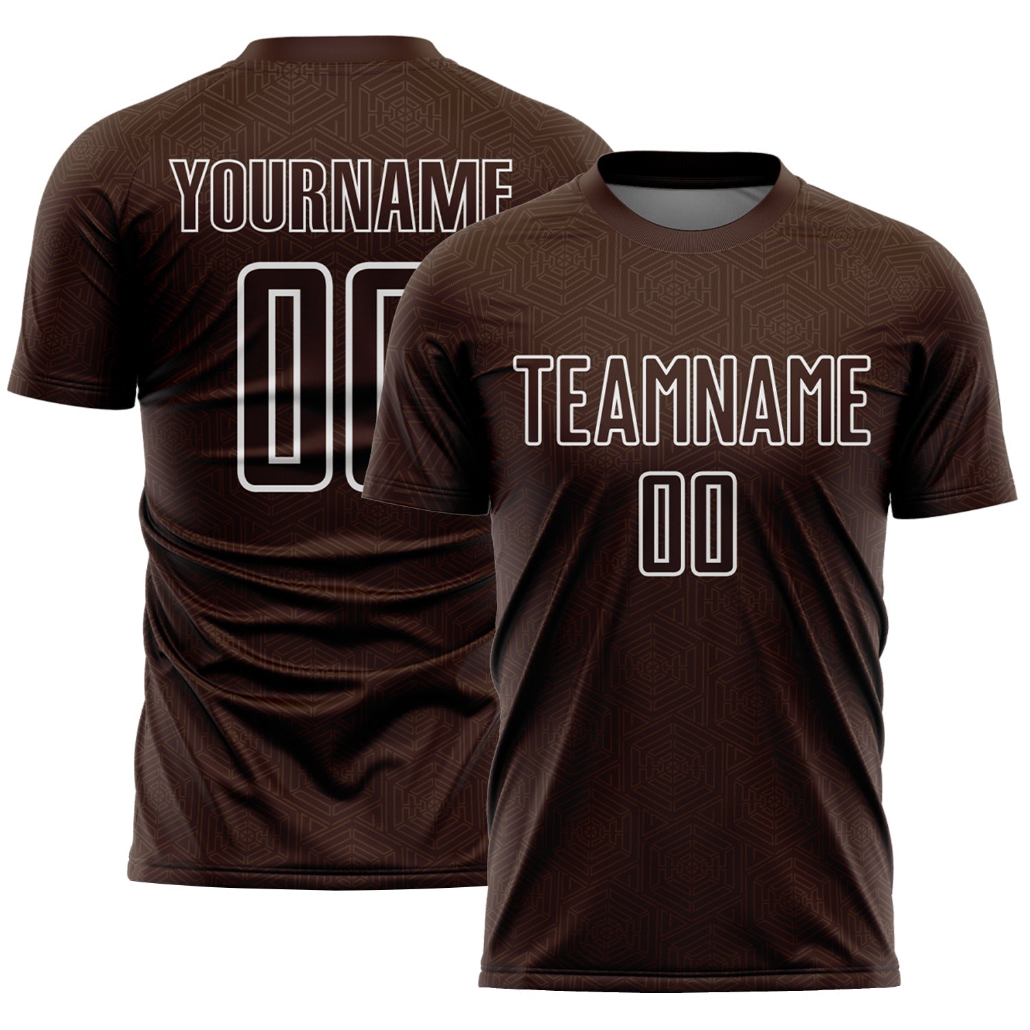 Custom Brown White Geometric Shape Sublimation Soccer Uniform Jersey - Main View