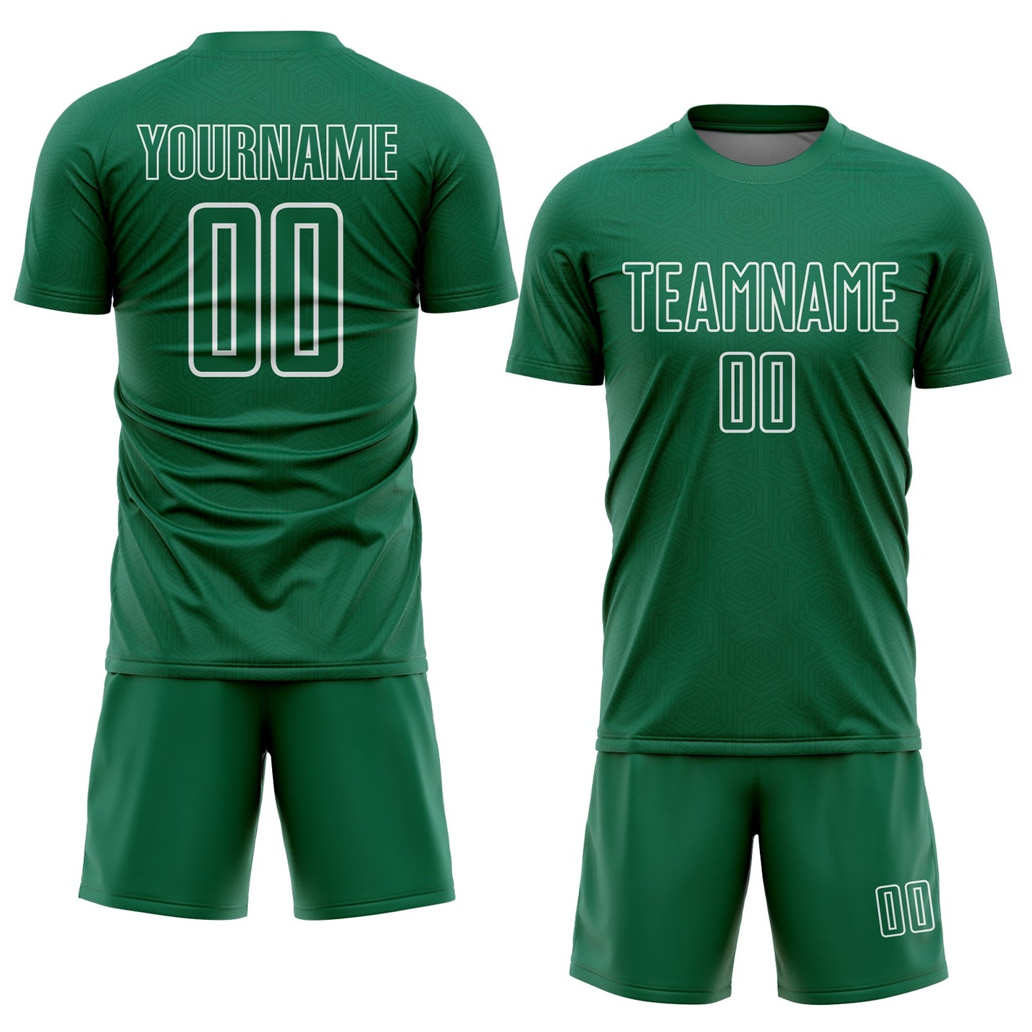 Custom Kelly Green White Geometric Shape Sublimation Soccer Uniform Jersey view 2