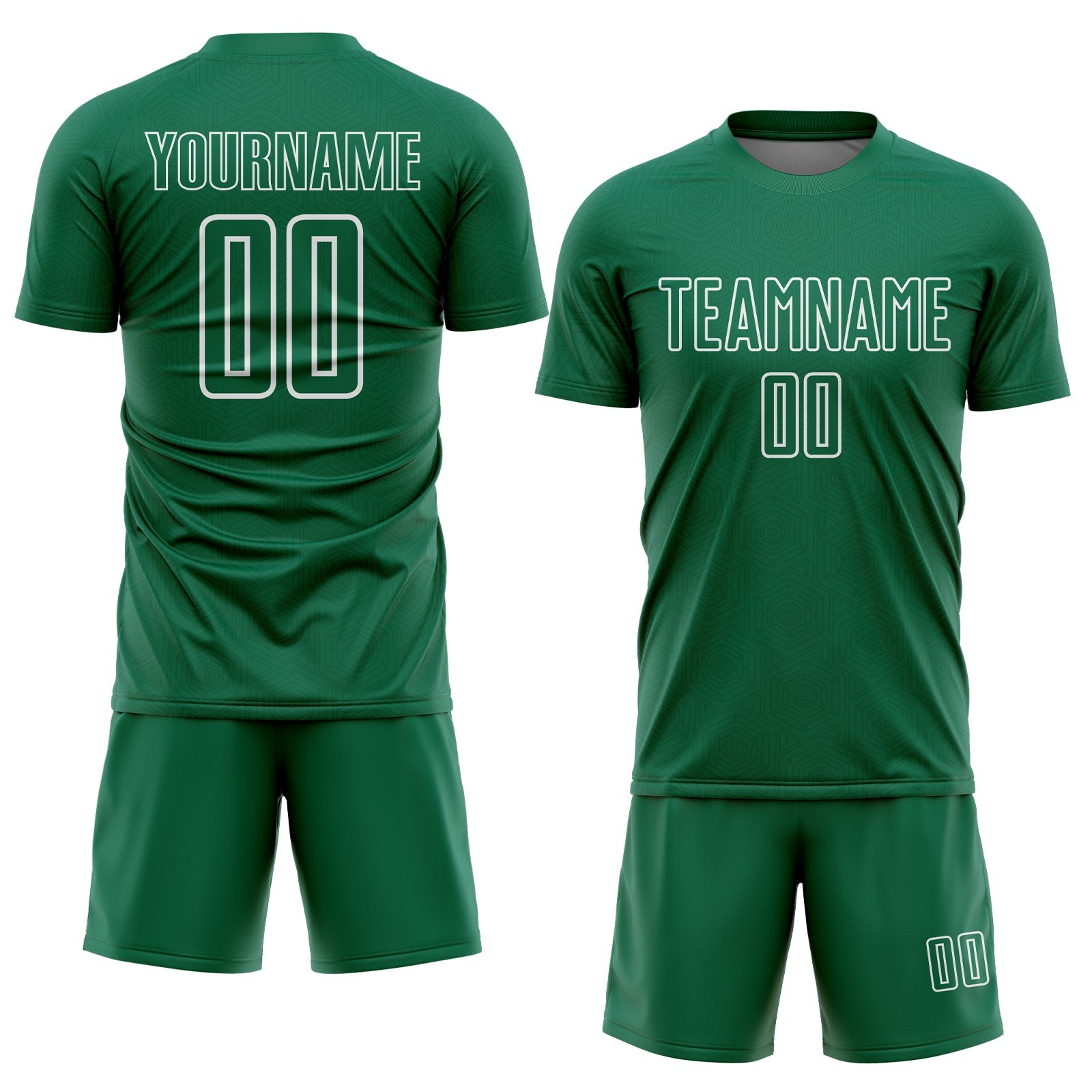 Custom Kelly Green White Geometric Shape Sublimation Soccer Uniform Jersey view 2