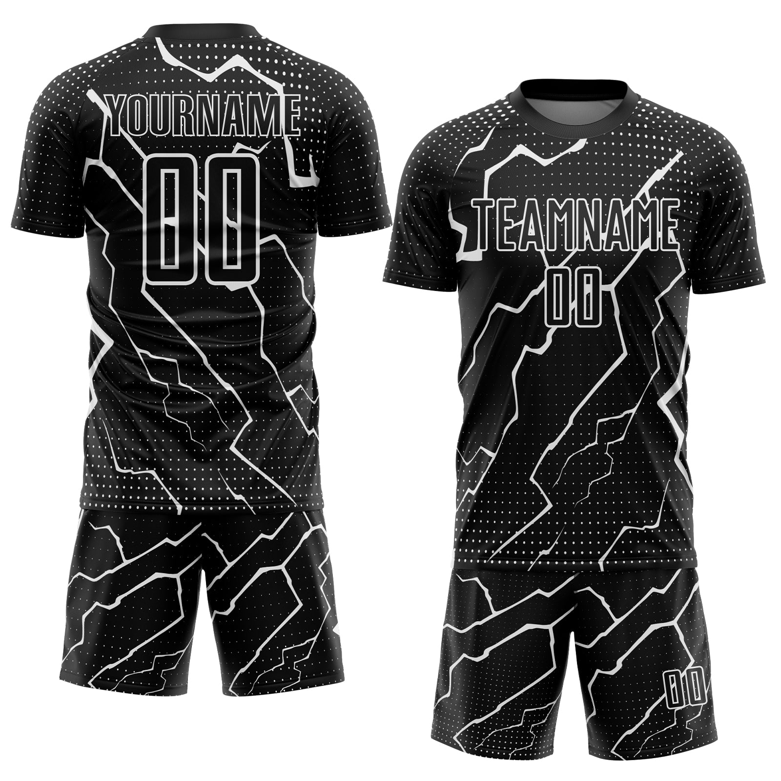 Custom Black White Lightning Sublimation Soccer Uniform Jersey view 2