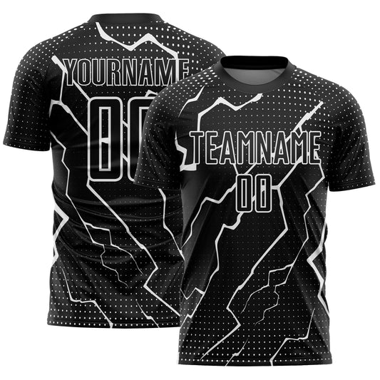 Custom Black White Lightning Sublimation Soccer Uniform Jersey - Main View