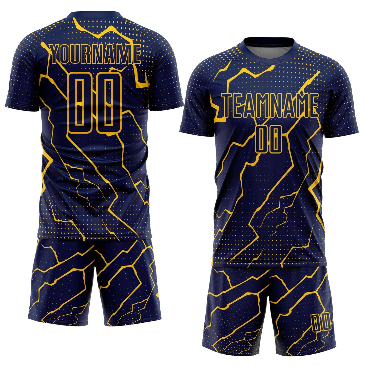 Custom Navy Yellow Lightning Sublimation Soccer Uniform Jersey view 2