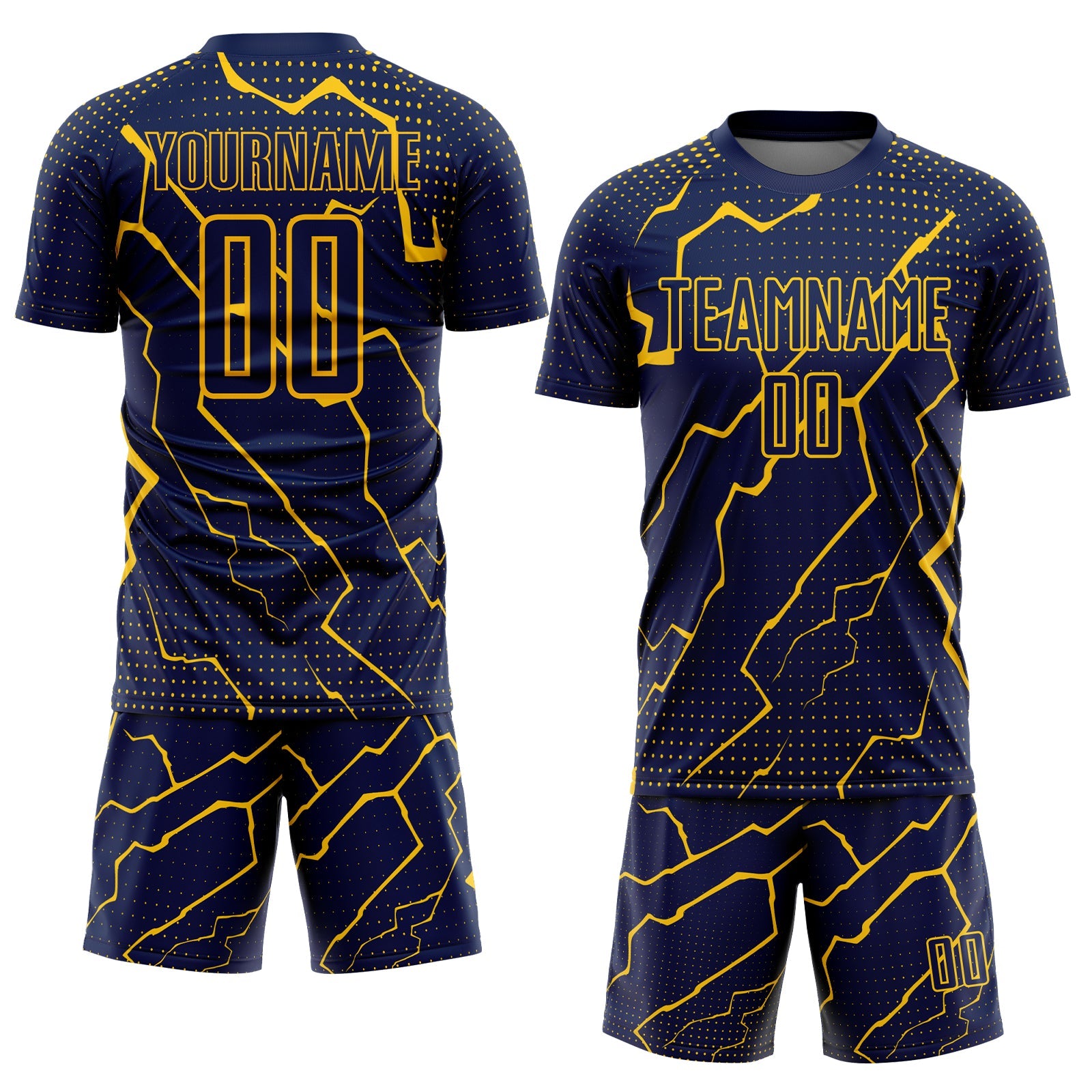 Custom Navy Yellow Lightning Sublimation Soccer Uniform Jersey view 2