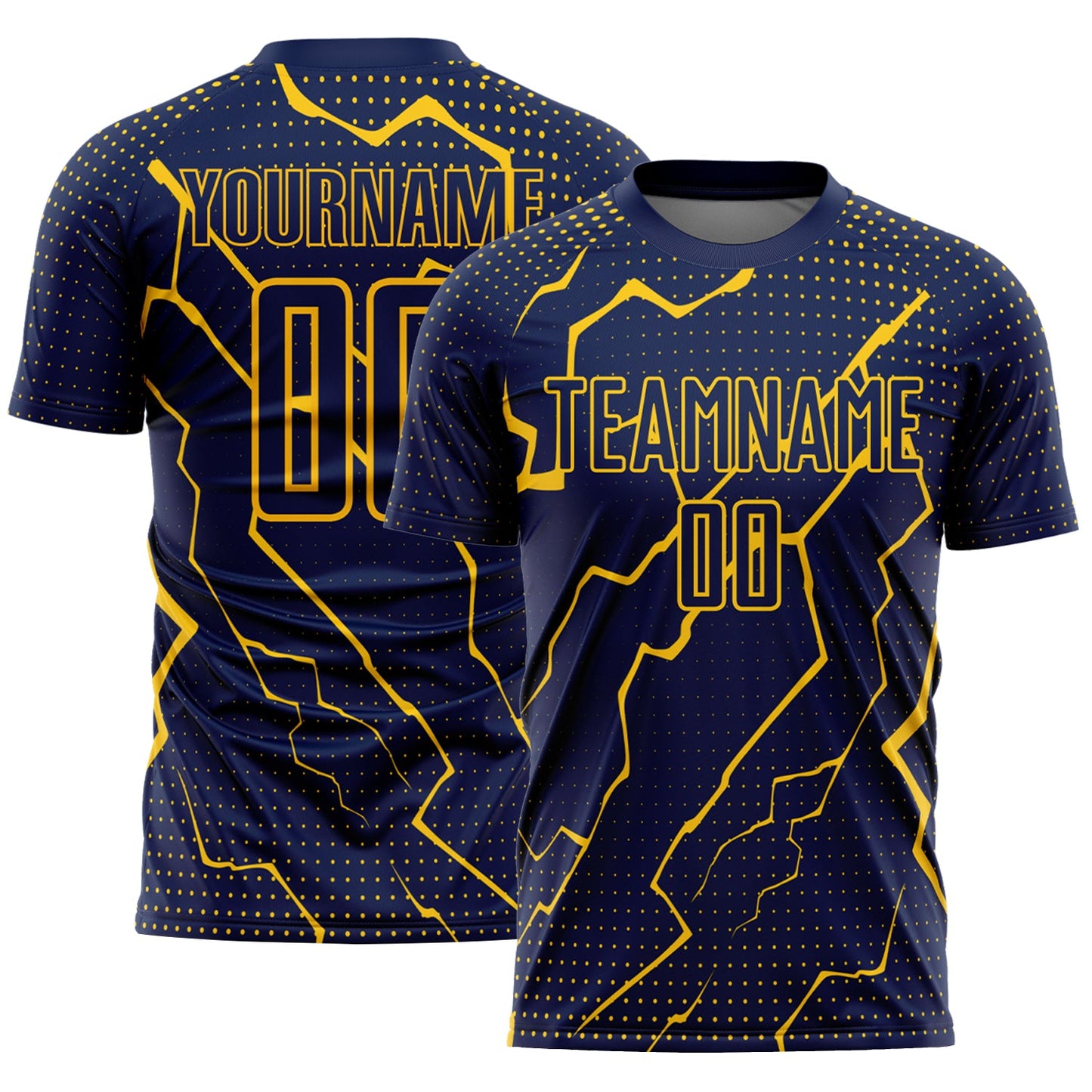 Custom Navy Yellow Lightning Sublimation Soccer Uniform Jersey - Main View