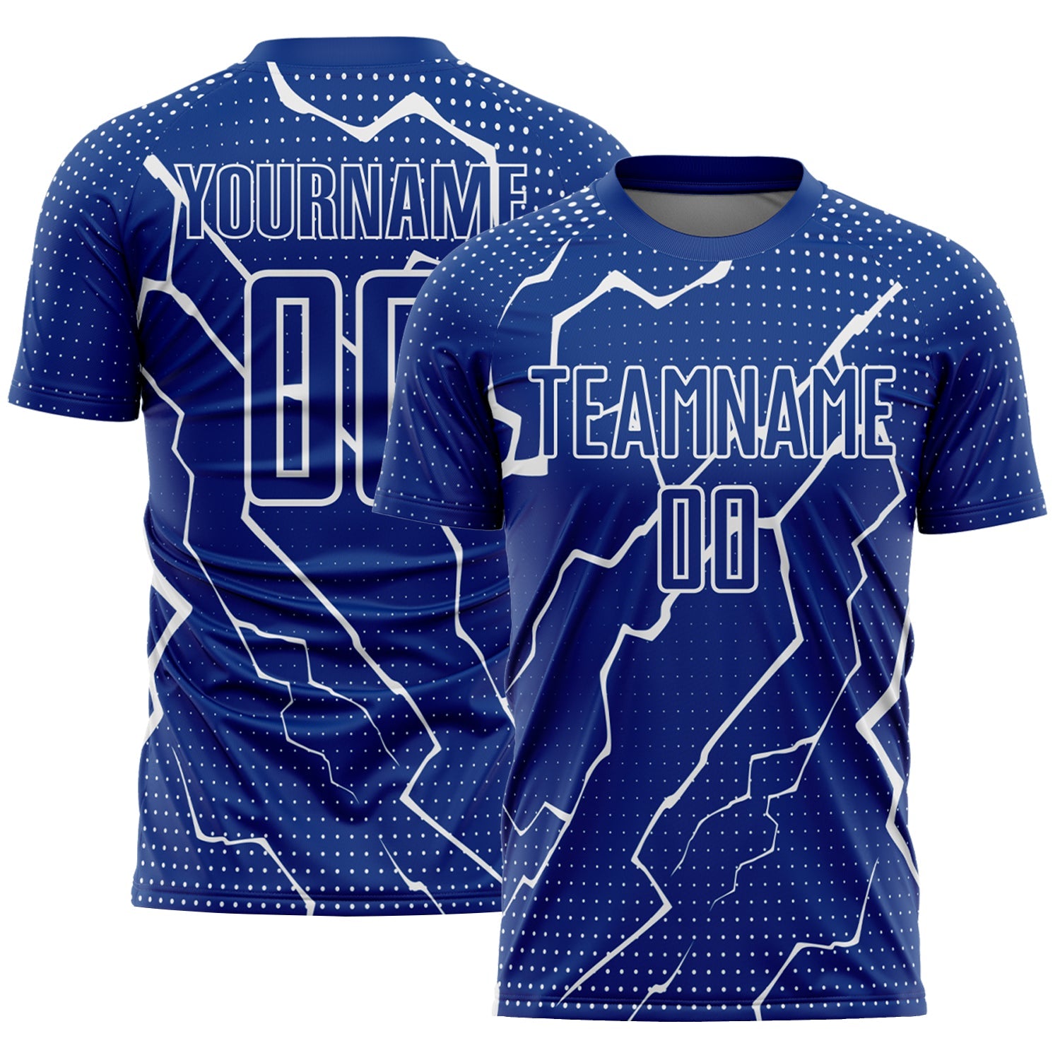 Custom Royal White Lightning Sublimation Soccer Uniform Jersey - Main View