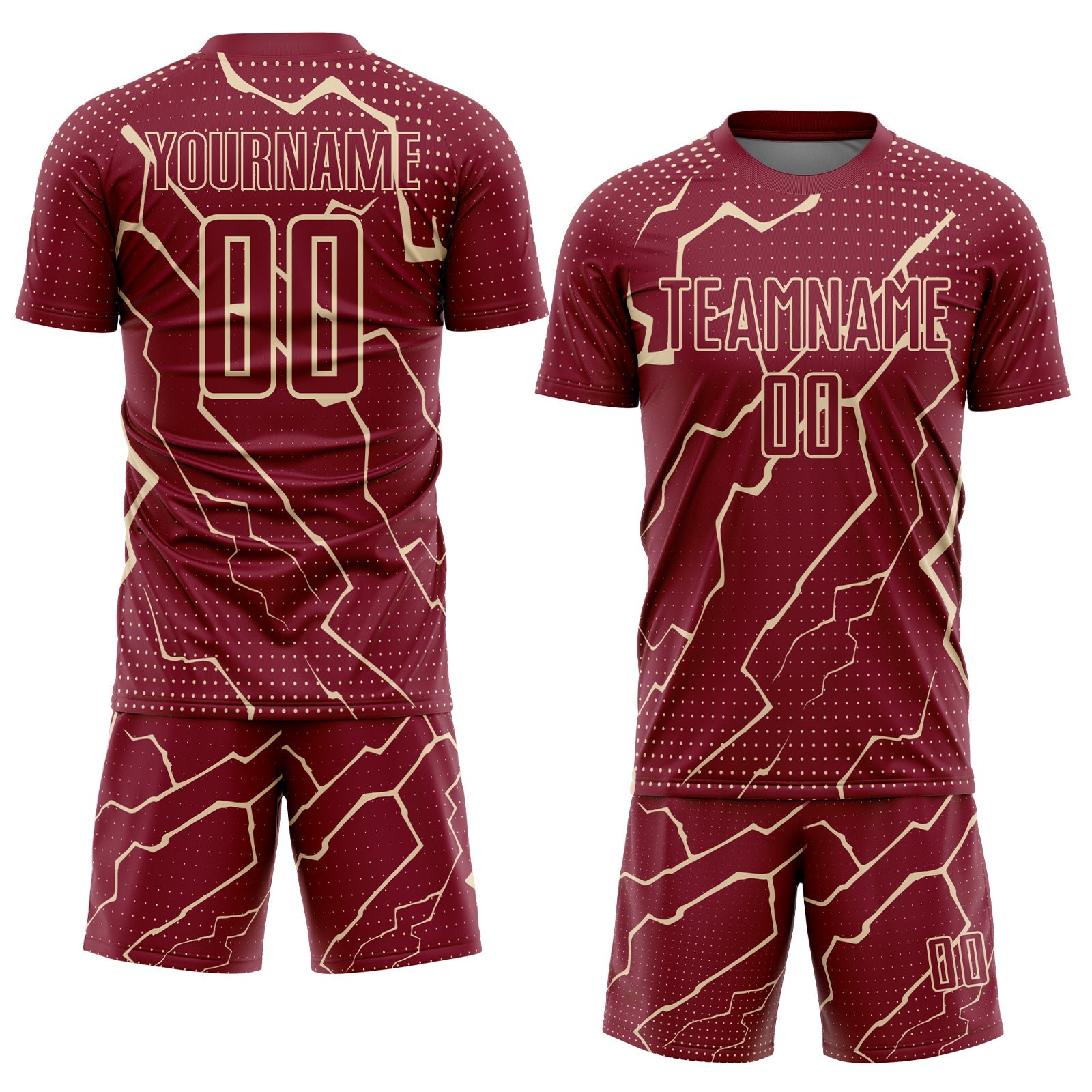 Custom Crimson City Cream Lightning Sublimation Soccer Uniform Jersey view 2