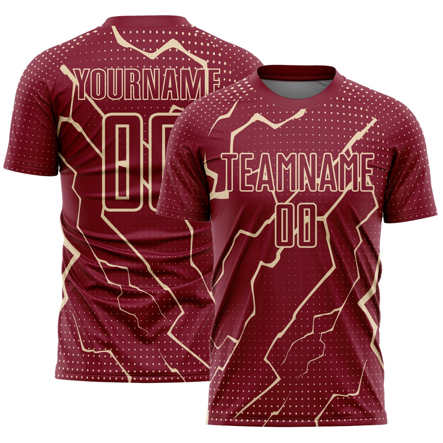 Custom Crimson City Cream Lightning Sublimation Soccer Uniform Jersey - Main View