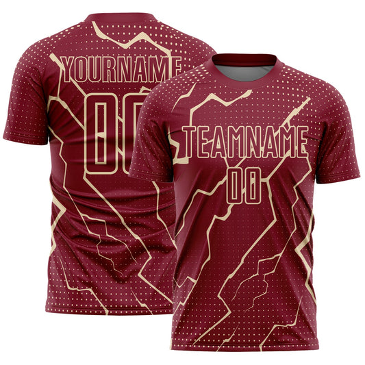 Custom Crimson City Cream Lightning Sublimation Soccer Uniform Jersey - Main View