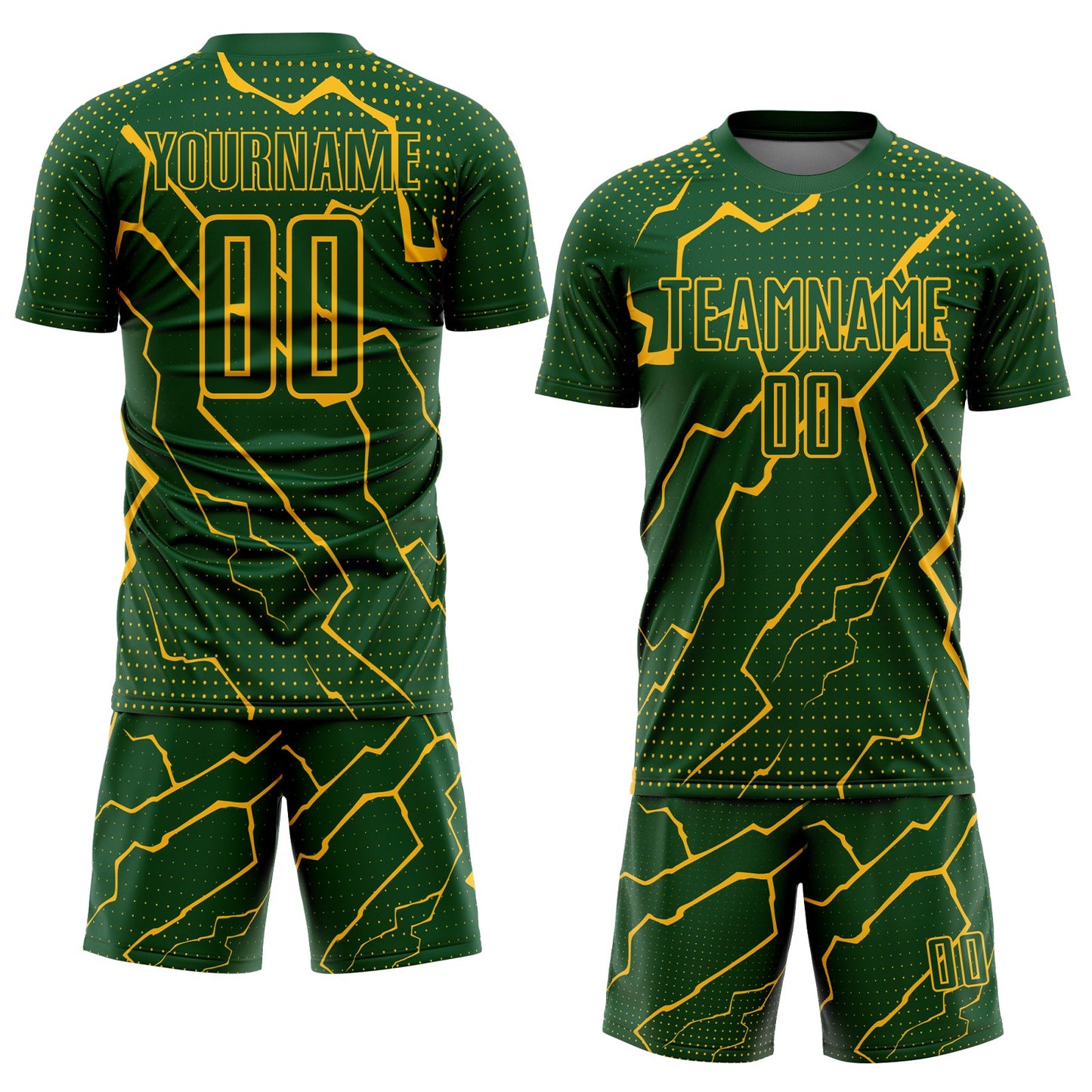 Custom Green Gold Lightning Sublimation Soccer Uniform Jersey view 2