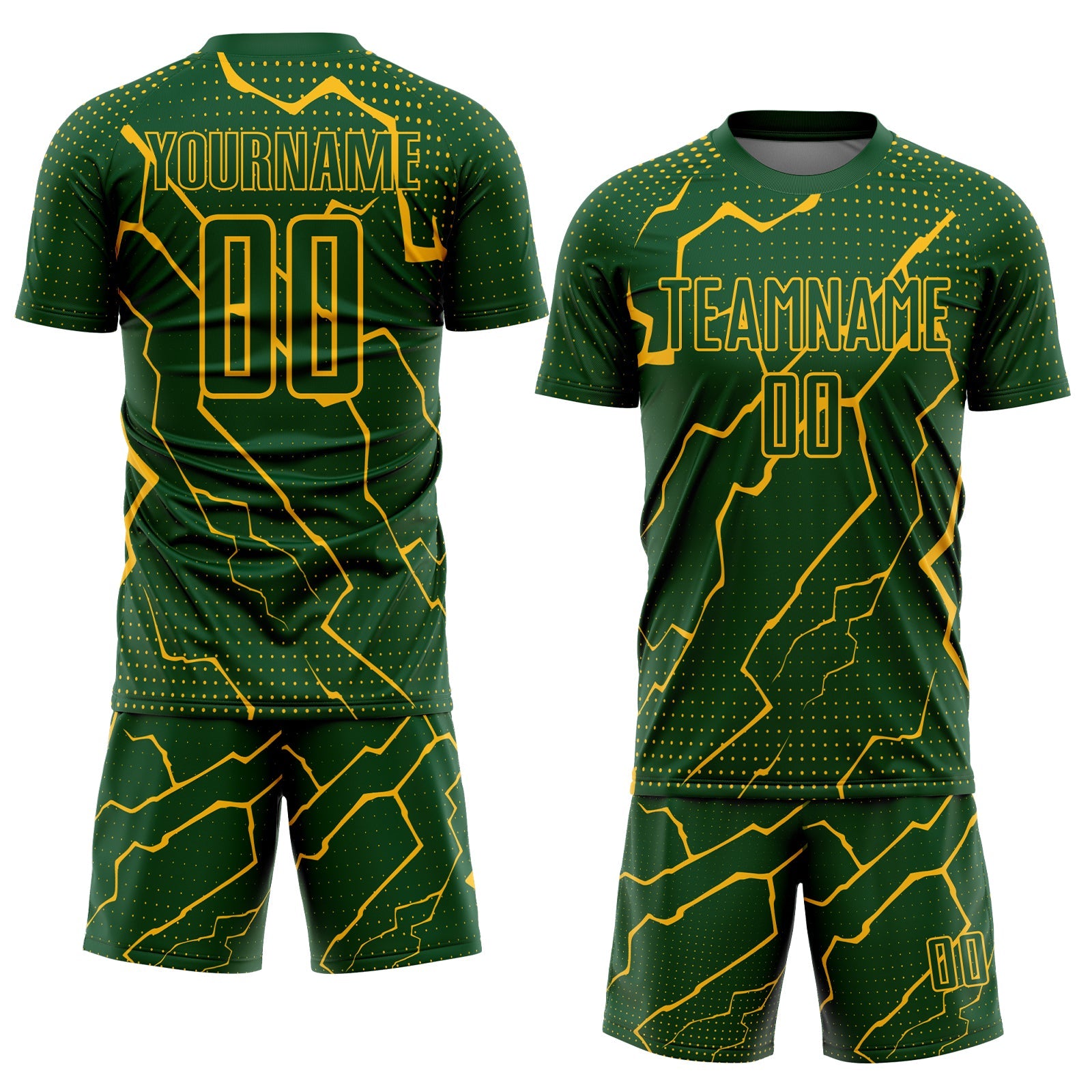 Custom Green Gold Lightning Sublimation Soccer Uniform Jersey view 2