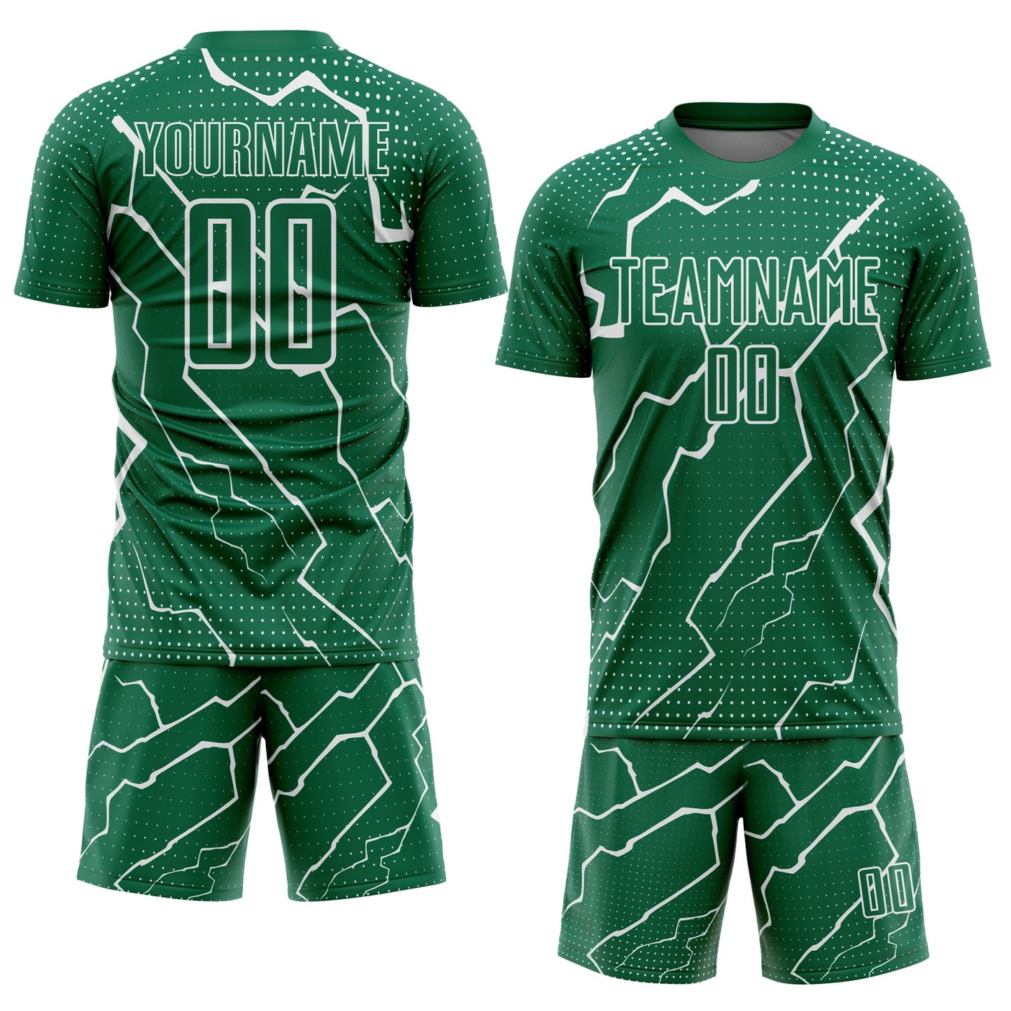 Custom Kelly Green White Lightning Sublimation Soccer Uniform Jersey view 2