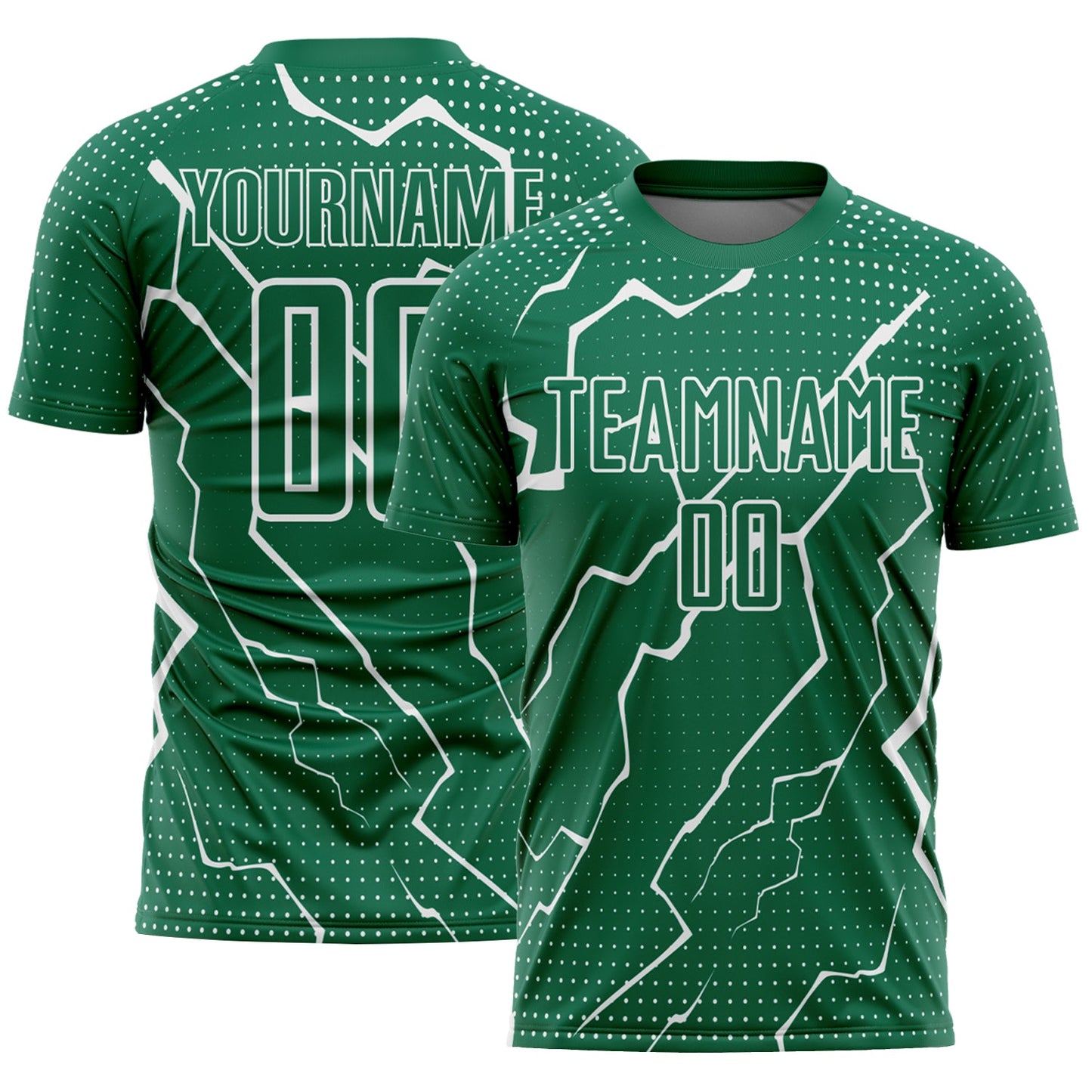 Custom Kelly Green White Lightning Sublimation Soccer Uniform Jersey - Main View