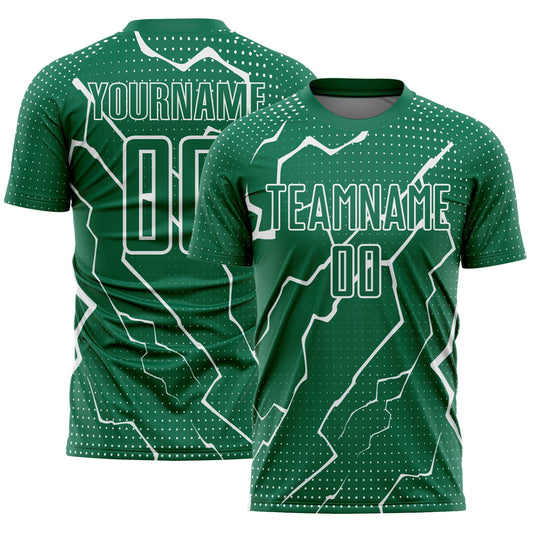 Custom Kelly Green White Lightning Sublimation Soccer Uniform Jersey - Main View