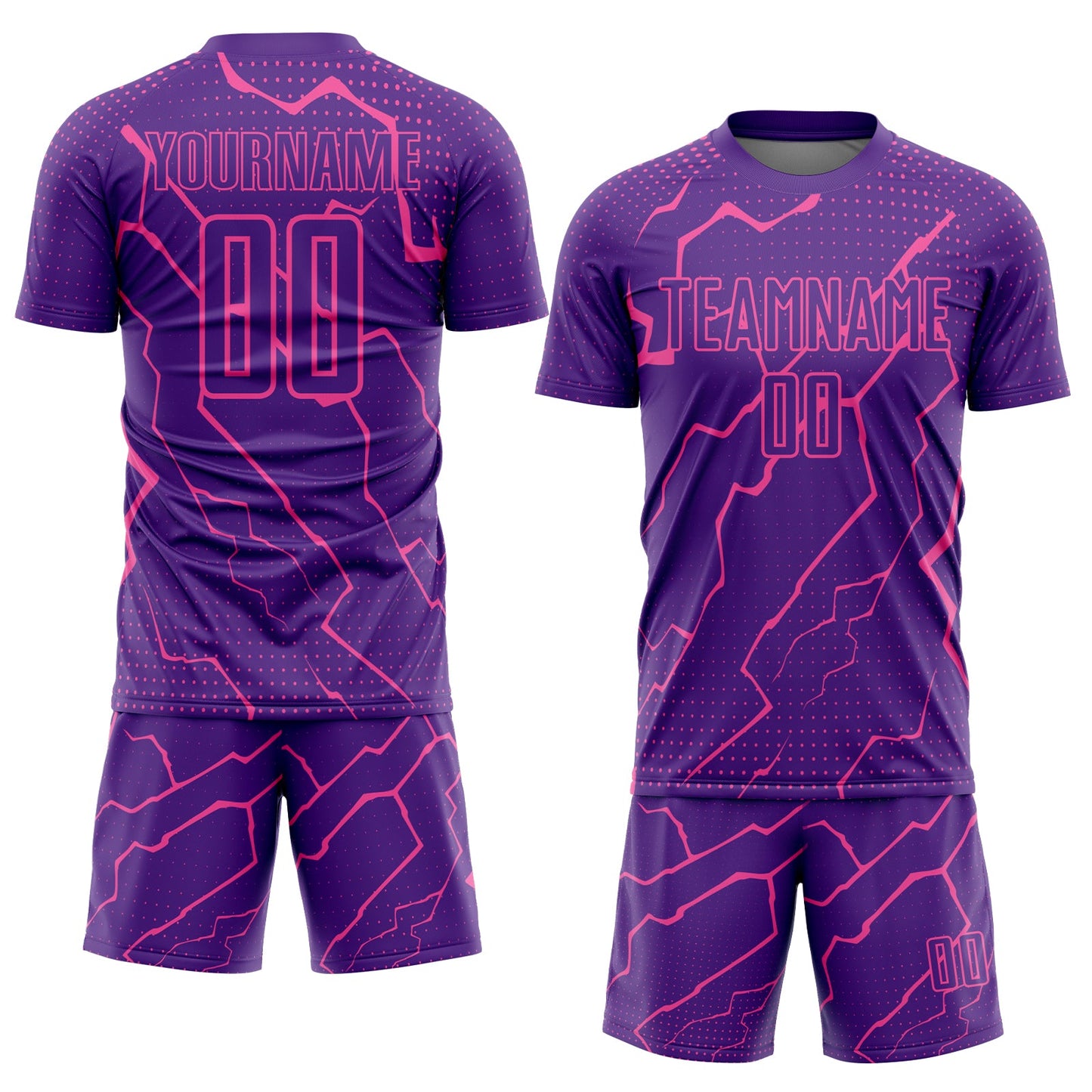 Custom Purple Pink Lightning Sublimation Soccer Uniform Jersey view 2
