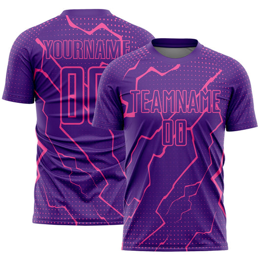 Custom Purple Pink Lightning Sublimation Soccer Uniform Jersey - Main View